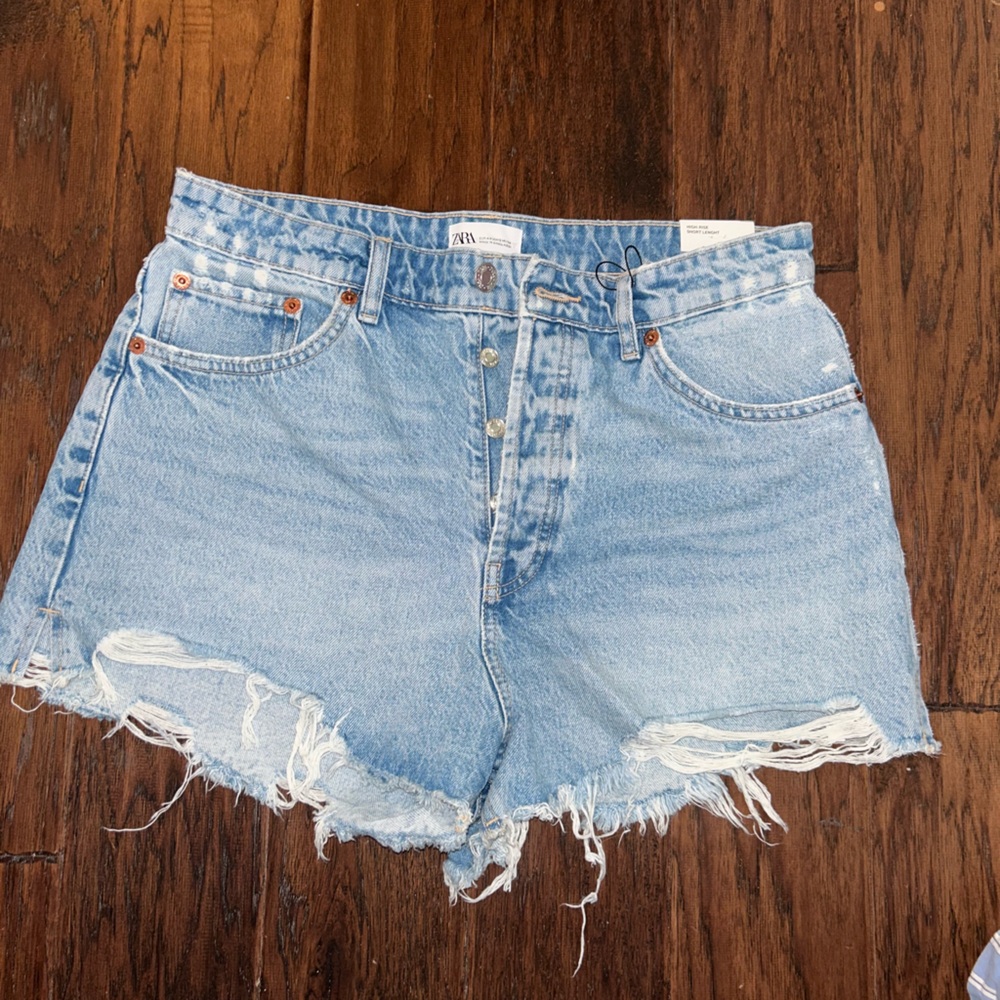 Zara Blue Jean Shorts Distressed Frayed Hem